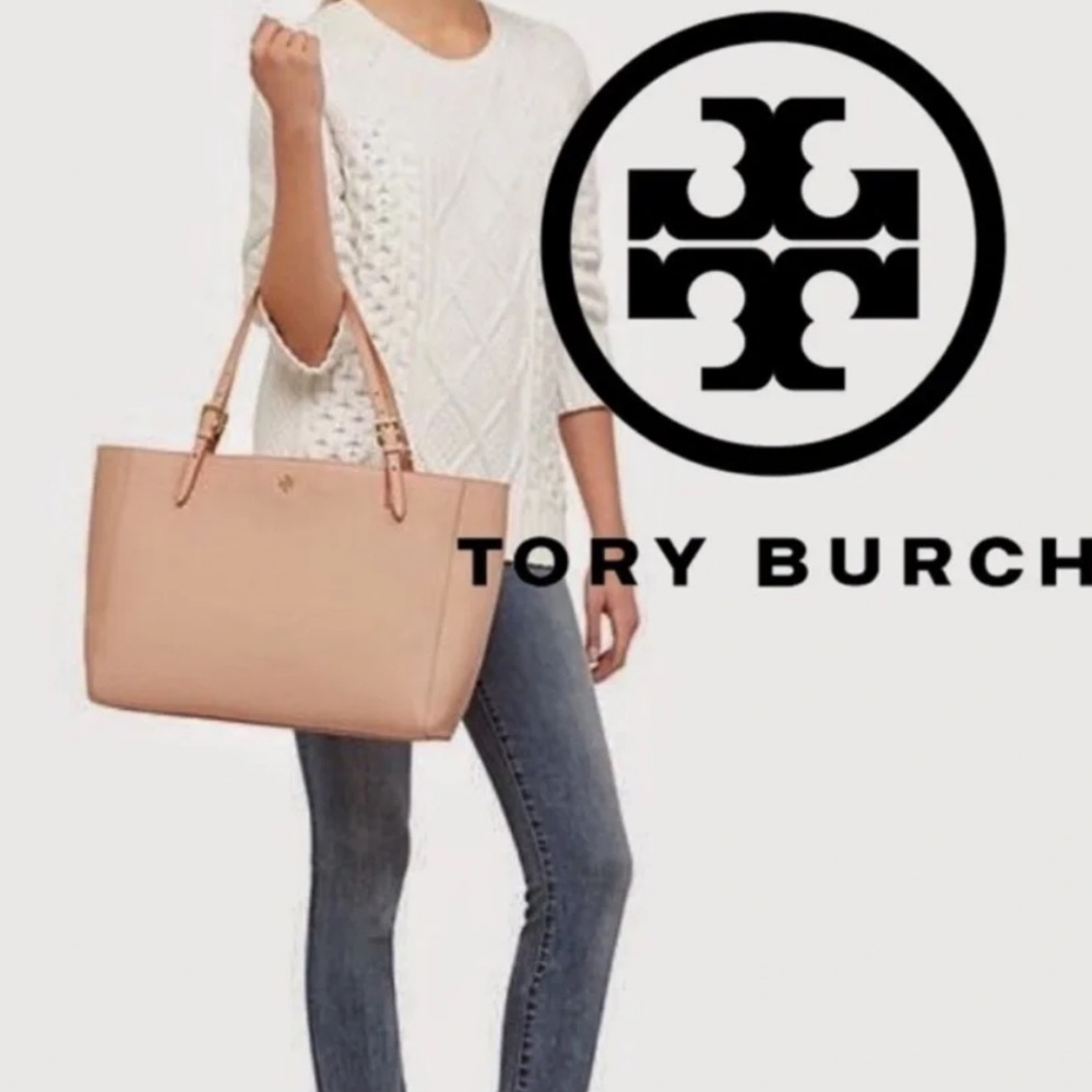 Tory Burch Blush light oak/ blush saffiano Leather large York buckle Tote
